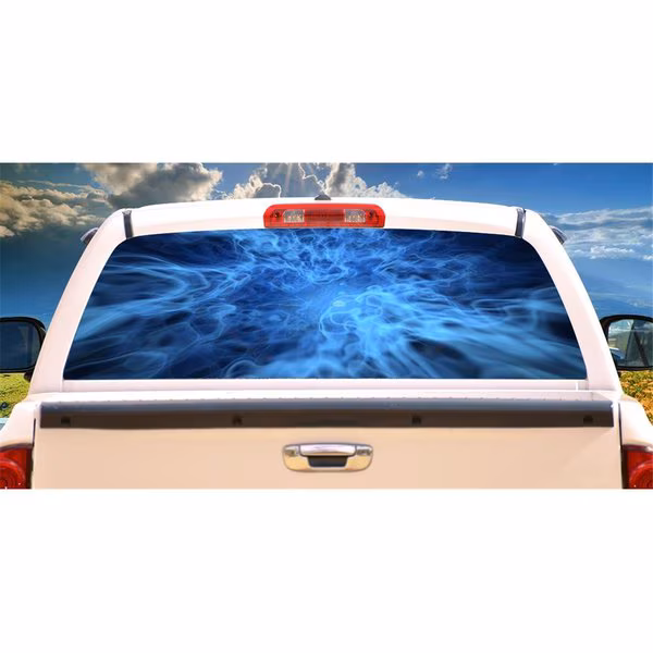 Window Graphic Back Truck Decal - Blue Smoke Rear